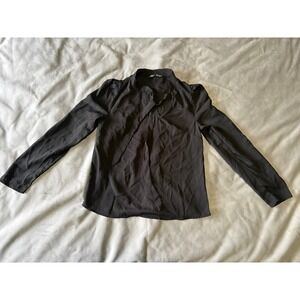 Shein Black Tie Neck Puff Shoulder Long Sleeve Blouse Top XS US 2